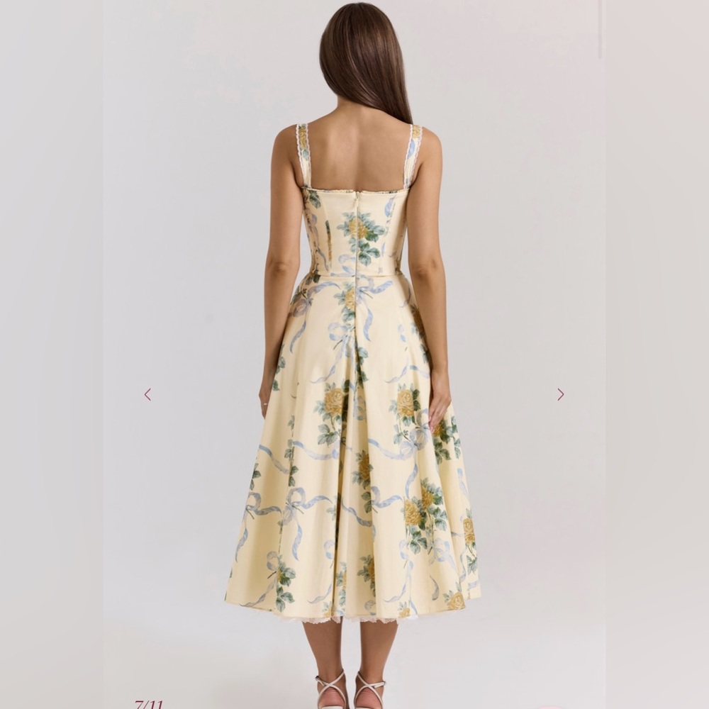House of CB Lemon Vintage Ribbon Midi Floral Dress L+/D-cup - Picture 2 of 6